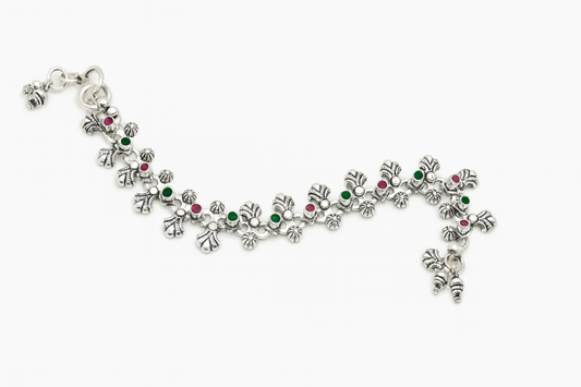 Sterling Silver 925  Antique Floral Anklet