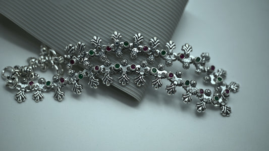 Sterling Silver 925  Antique Floral Anklet