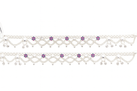 Sterling Silver 925  Textured Beaded Anklet