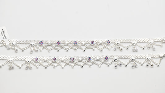 Sterling Silver 925  Textured Beaded Anklet