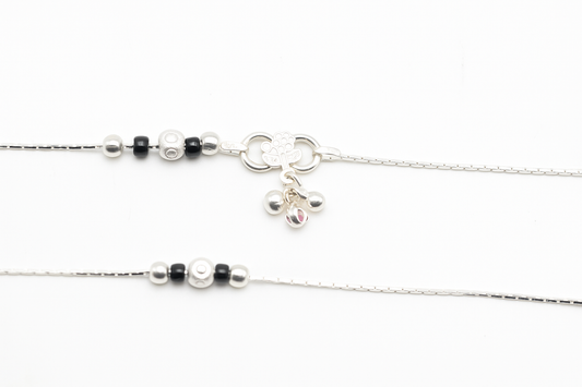 Sterling Silver 925 Black Bead Payal Anklet