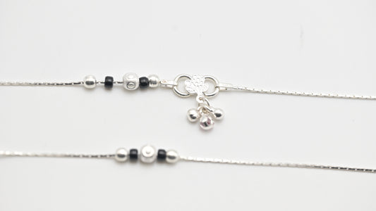 Sterling Silver 925 Black Bead Payal Anklet