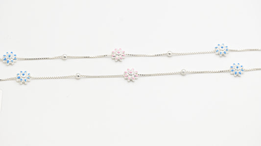 Sterling Silver 925 Womens Dual-Tone Floral Anklet