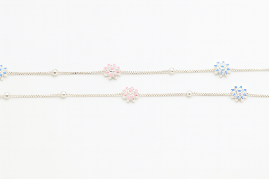 Sterling Silver 925 Womens Dual-Tone Floral Anklet