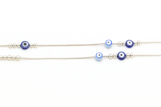 Sterling Silver 925  Blue Evil Eye Beads Anklet