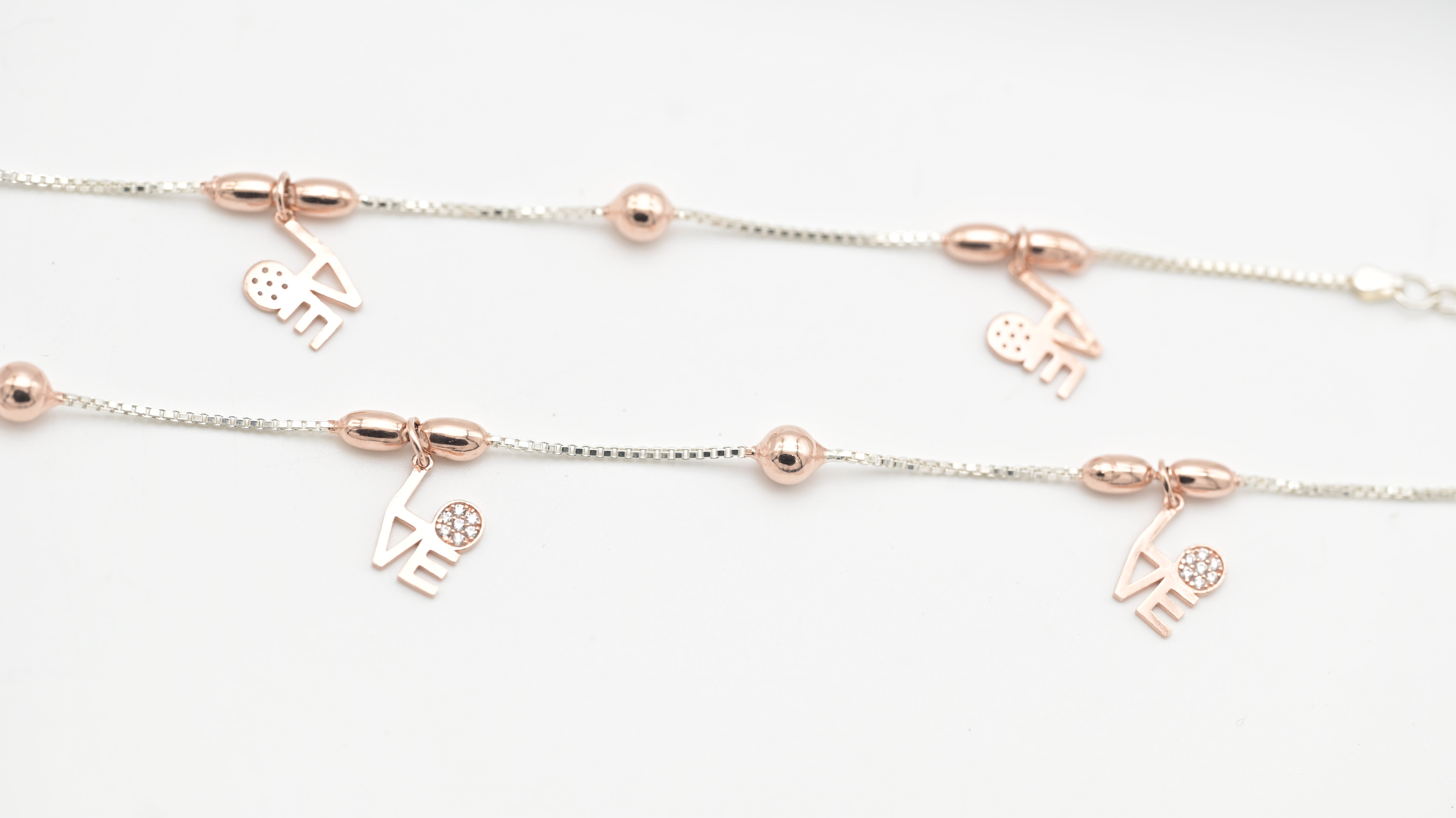 Rose Gold and Silver “LOVE” Charm Anklet
