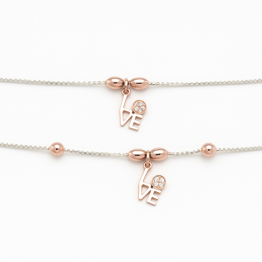 Sterling Silver 925 Rose Gold and Silver “LOVE” Charm Anklet