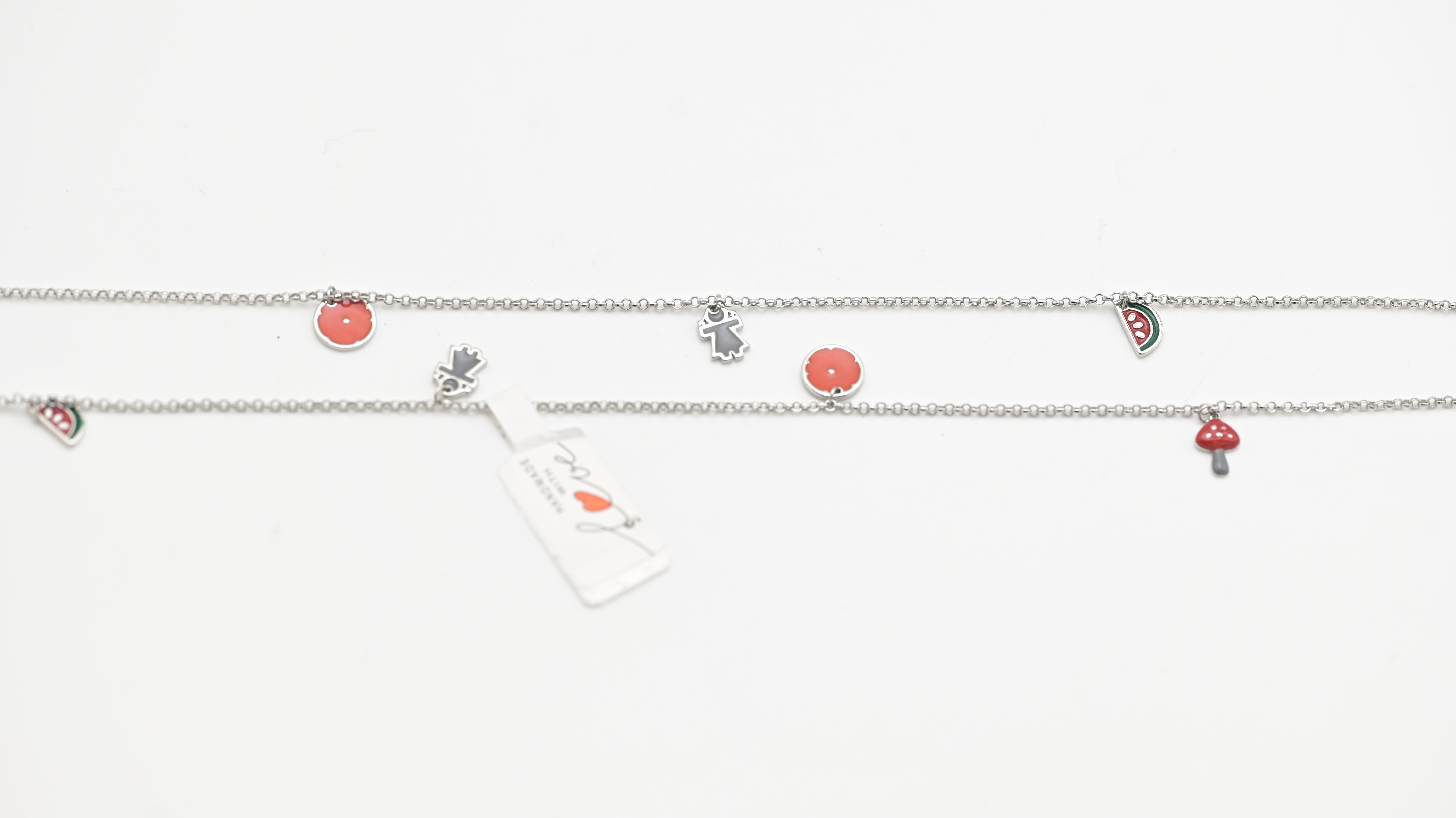 Whimsical Silver Charm Anklet with Enamel Accents