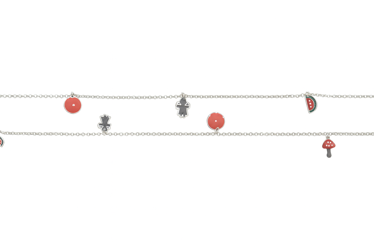 Whimsical Silver Charm Anklet with Enamel Accents