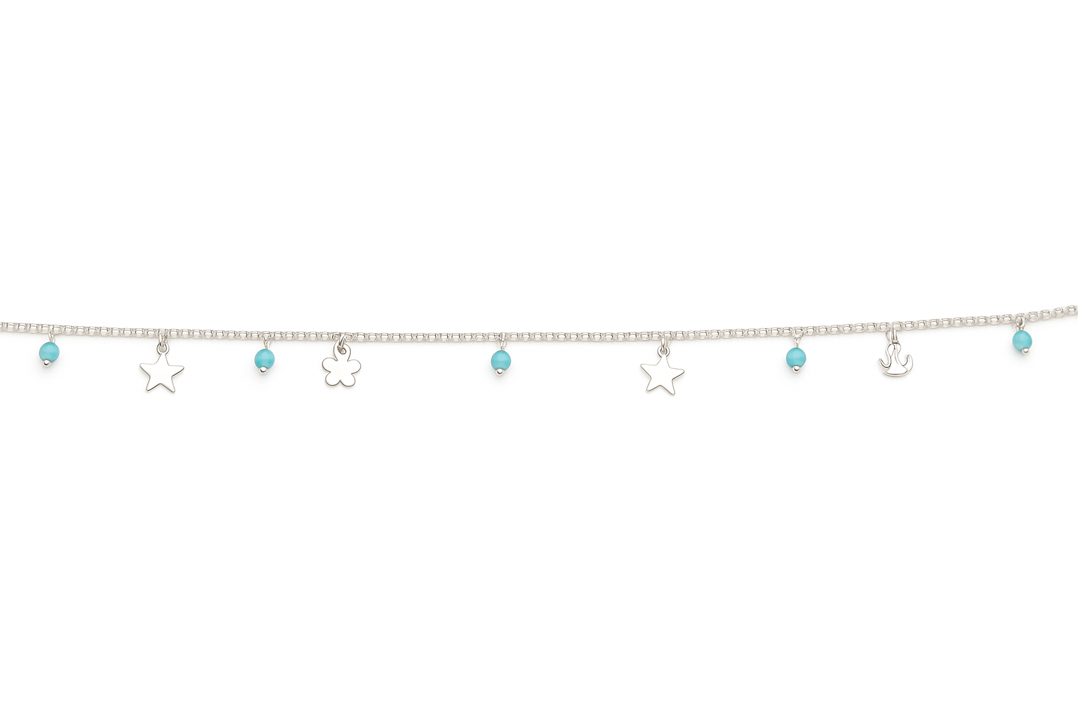 Turquoise Bead & Star Charm Silver Anklet