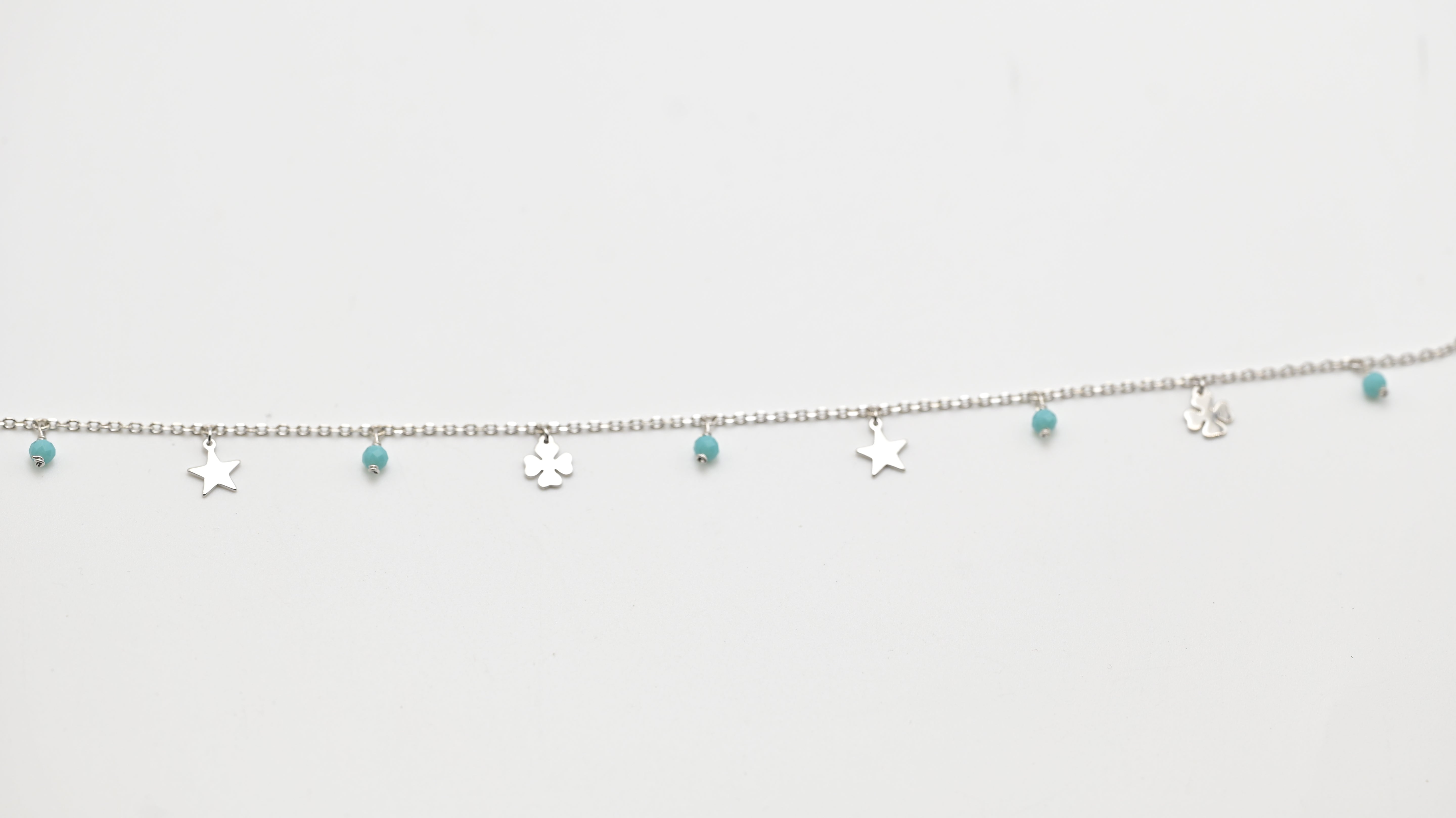 Turquoise Bead & Star Charm Silver Anklet