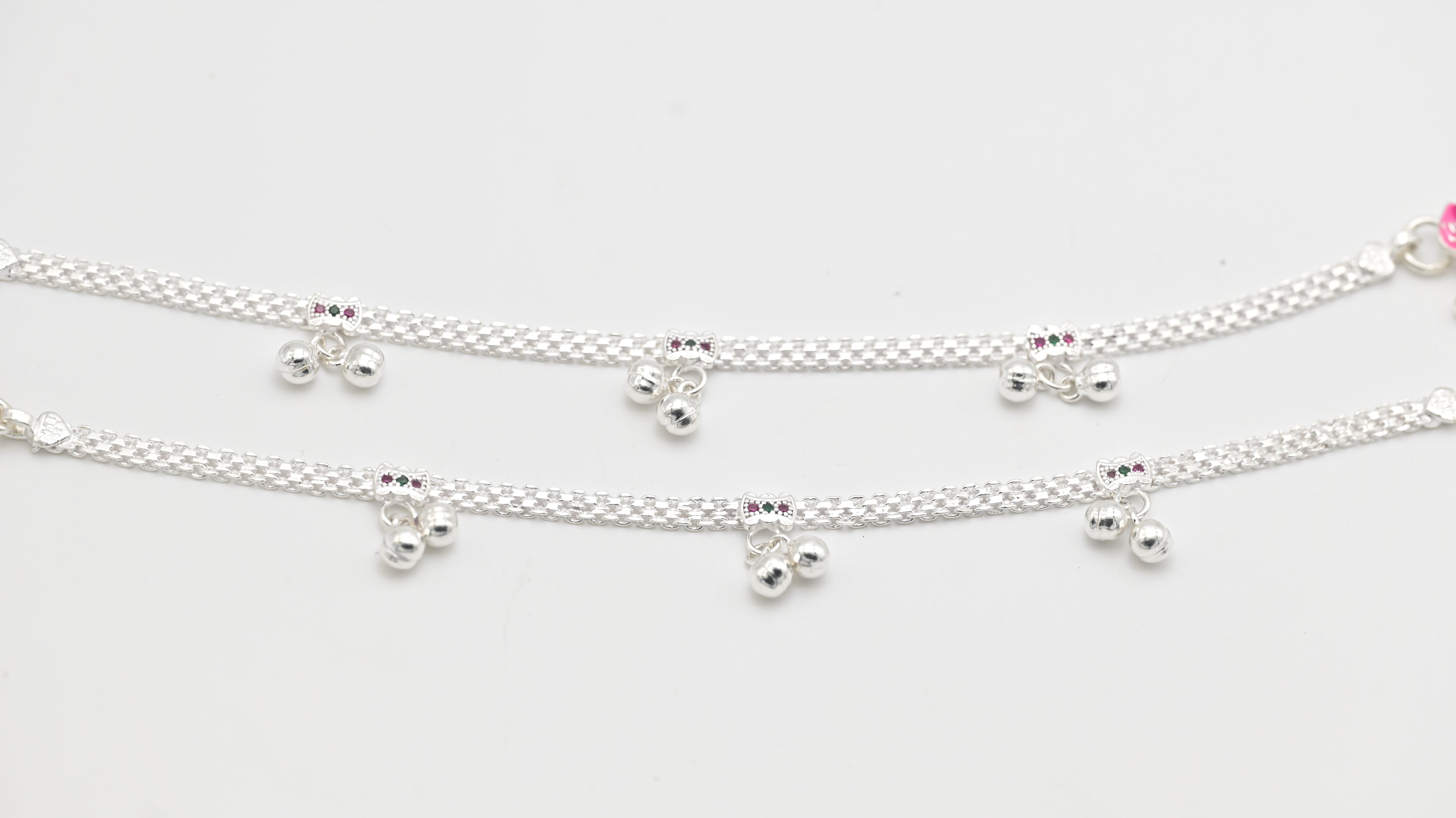 Double Chain Anklet with Tiny Bells & Stone Detailing