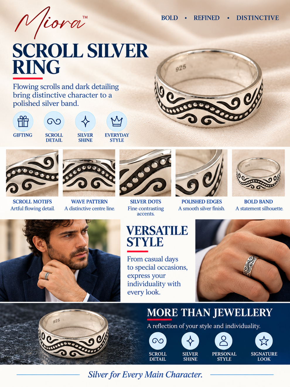 Tribal Pattern Band Ring - Miora