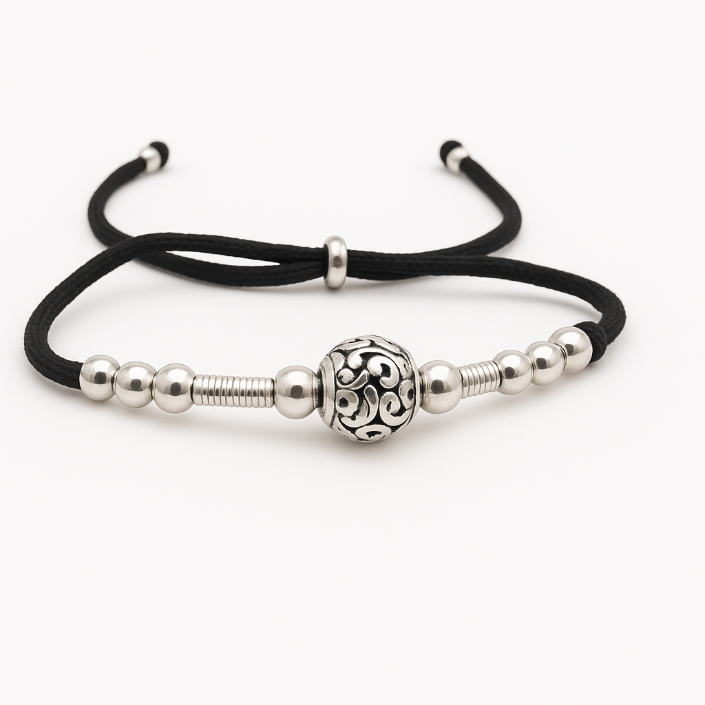 Black Thread Beaded Adjustable Bracelet