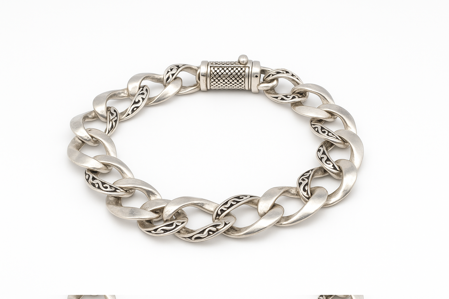 Cuban Link Bracelet with Tribal Engraving
