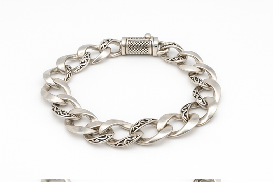 Cuban Link Bracelet with Tribal Engraving