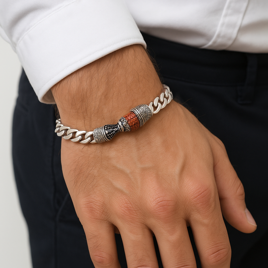 Silver Chain Bracelet with Rudraksh