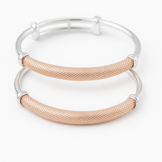Dual-Tone Rose Gold Mesh & Silver Bangle Bracelet