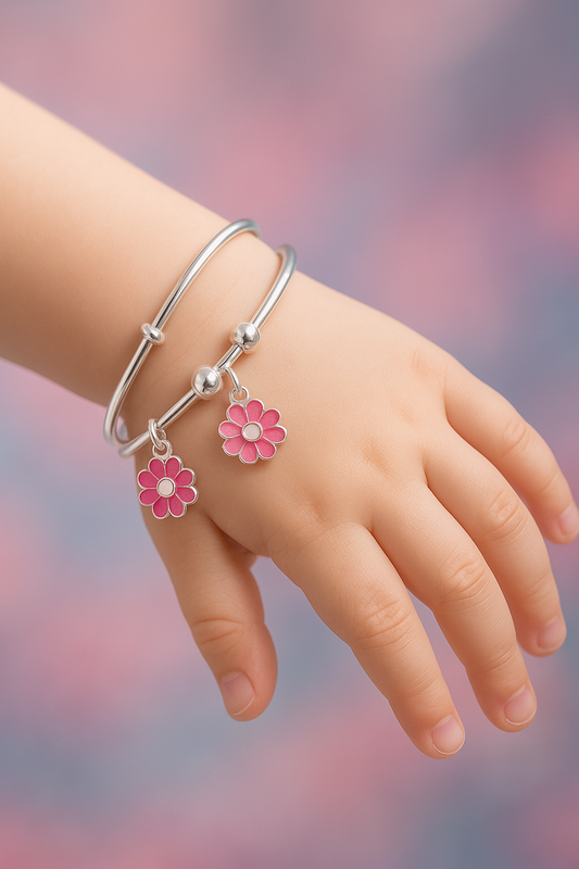 Pink Flower Charm Bangles