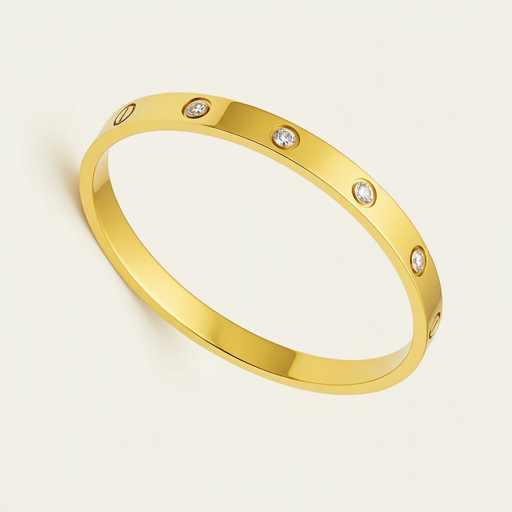 Classic Gold Plated Screw-Design Bangle with Crystal Accents”