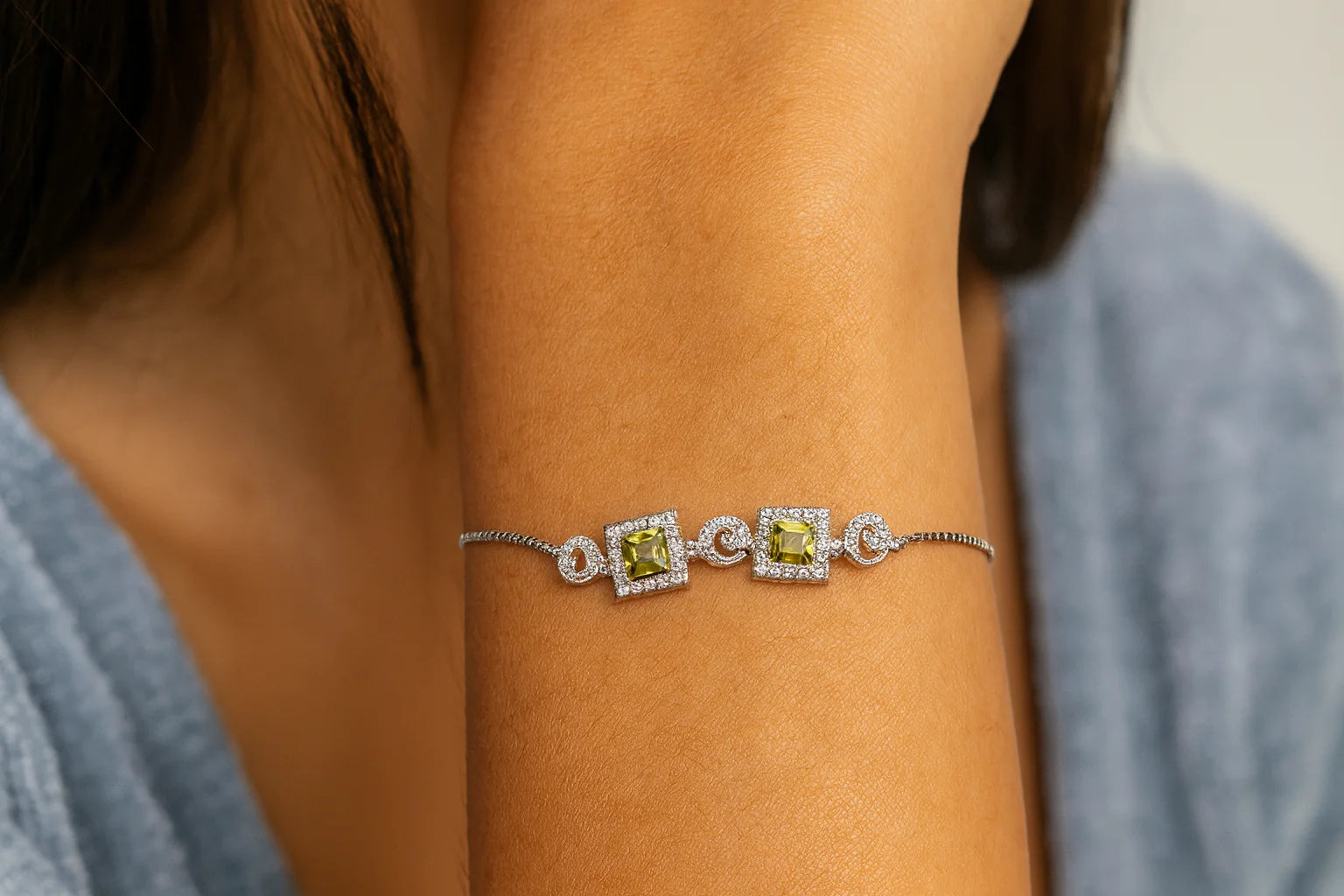 Square Bracelet Green Stones