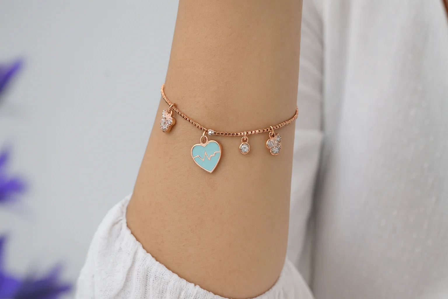 Rose Gold Heartbeat Charm Bracelet