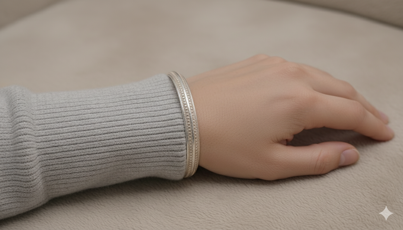 Sterling Silver 925 Elegant Textured Bangle Bracelet