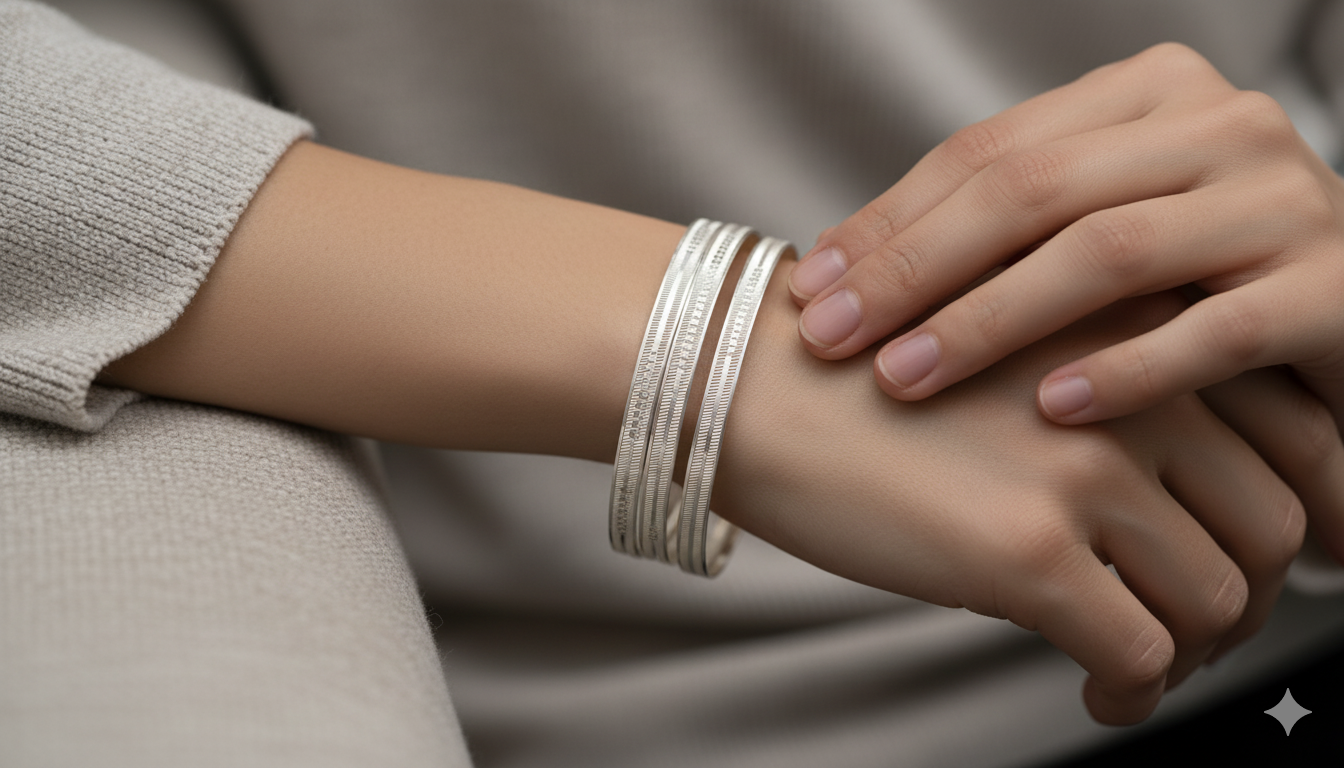 Elegant Silver Textured Bangles Bracelet