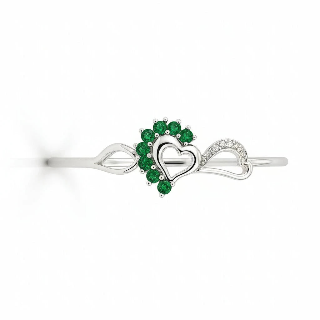 Heart Bracelet with Green Emerald & CZ Detailing