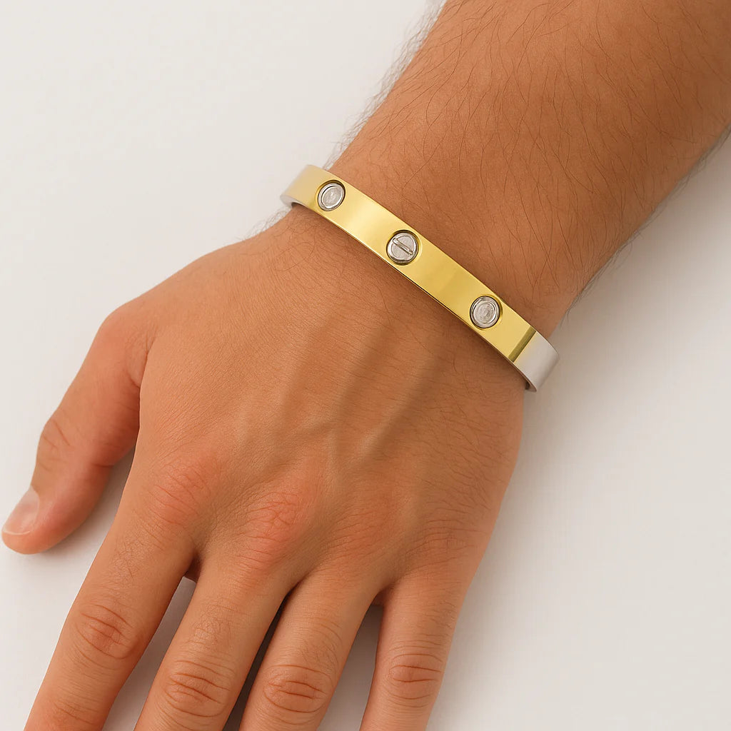 Screw Bangle With CZ Accents