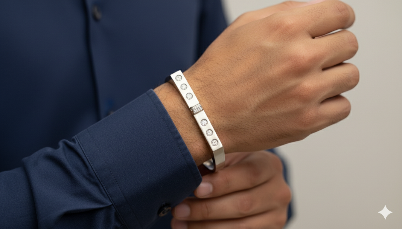 Diamond - Accented Geometric - Modern Hinged Designer Bracelet