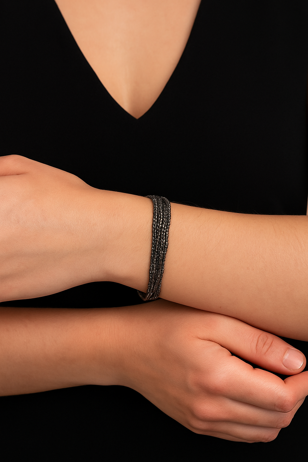 Elegant Multi-Strand Black Crystal Beaded Bracelet