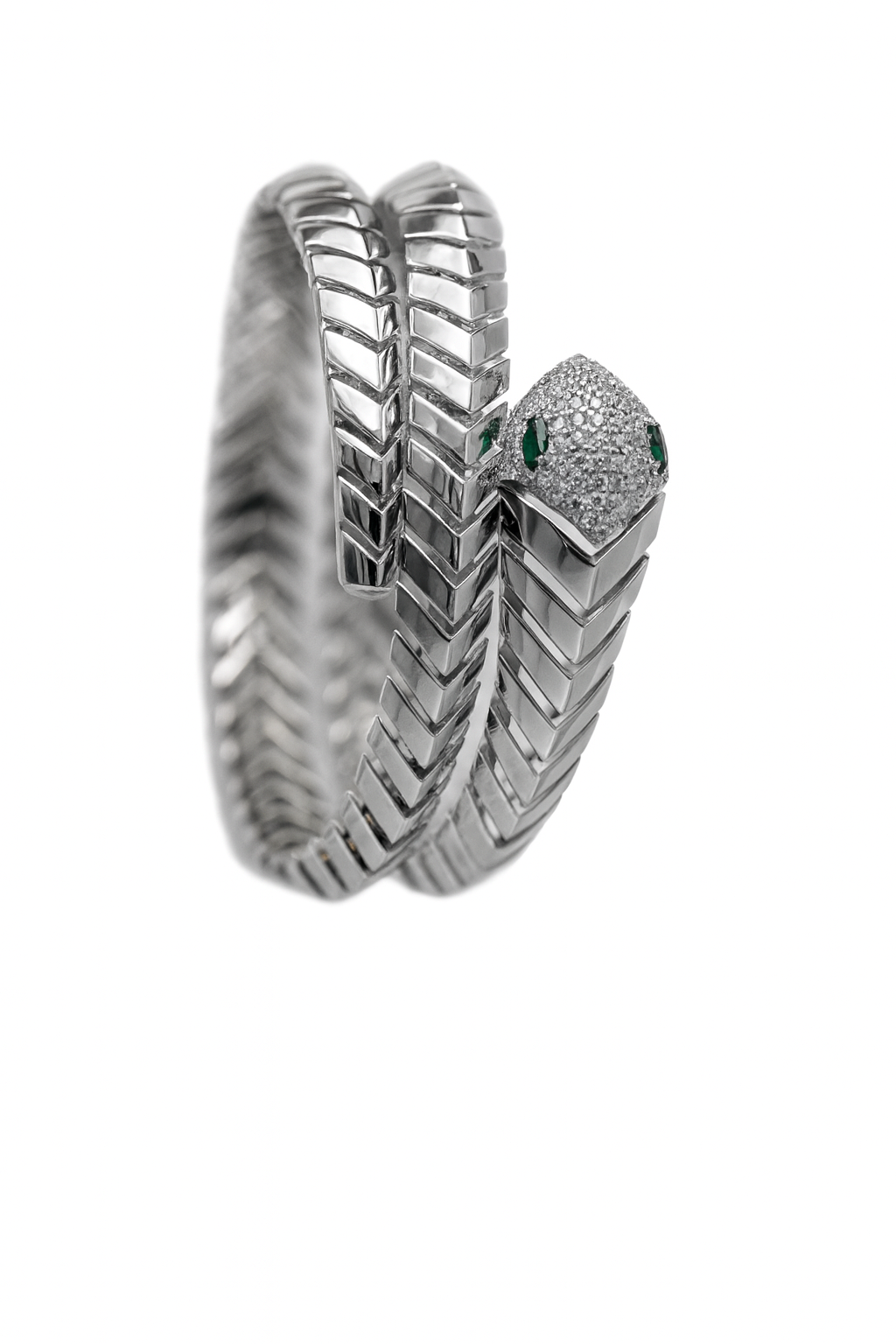 Serpentine Grace Adjustable Bracelet | Modern Silver Snake Design with Green Detailing