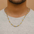 Gold & Silver Dual-Tone Geometric Link Chain Necklace | Sterling Silver