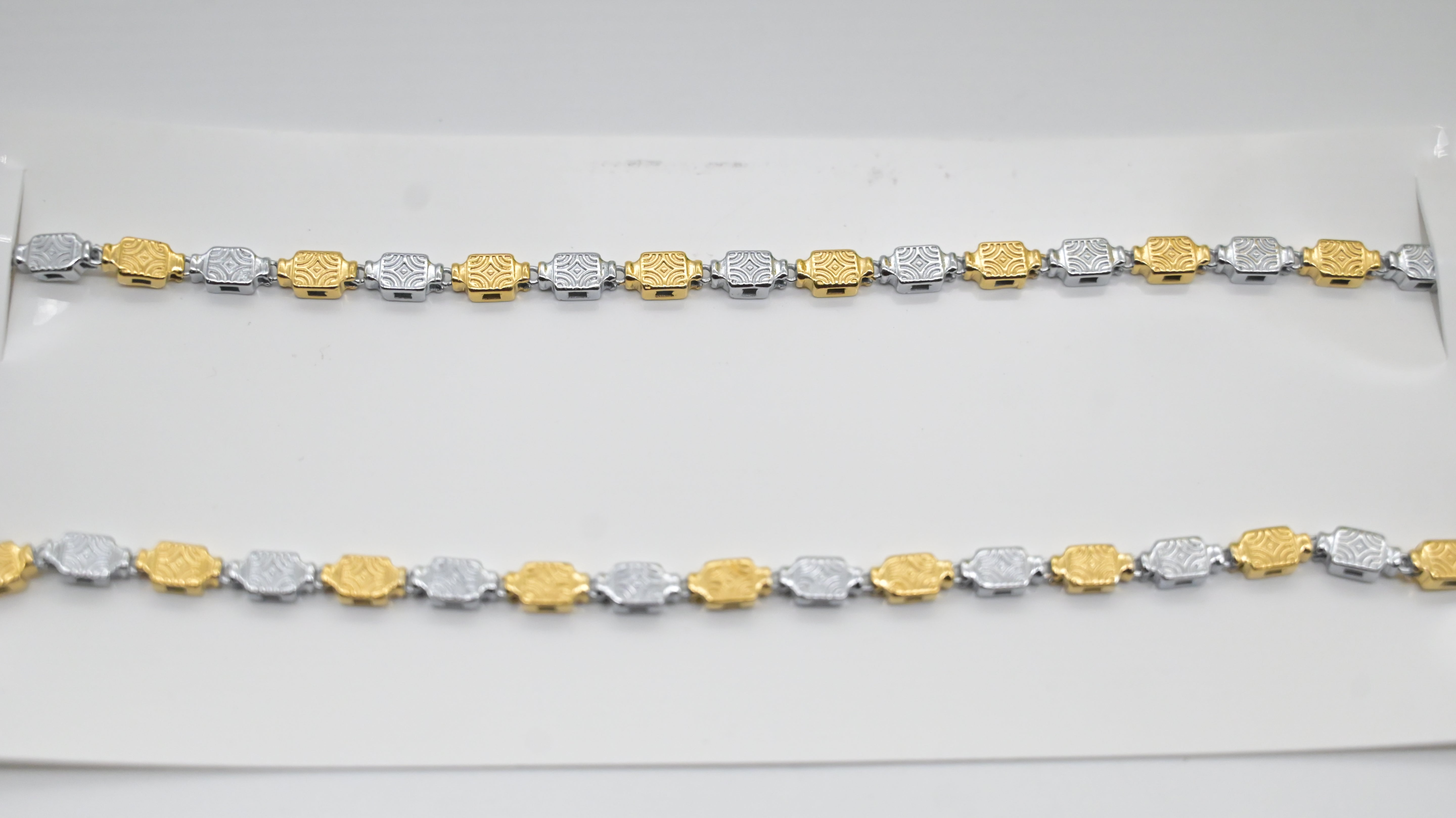 Gold & Silver Dual-Tone Geometric Link Chain Necklace | Sterling Silver