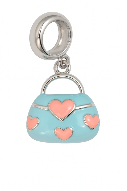 Heart Handbag Charm | Blue & Peach Enamel | Dazzle Den Collection