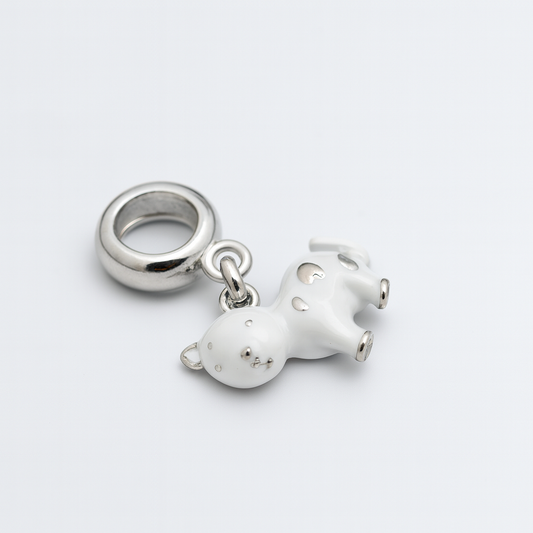 White Cow Charm | Heart Spots Detail | Sparkle Safari Collection