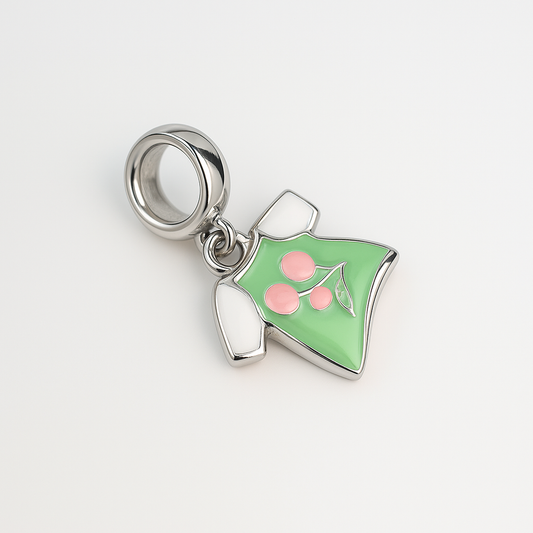 Cherry Dress Charm | Green & Pink Enamel | Little Legends Collection