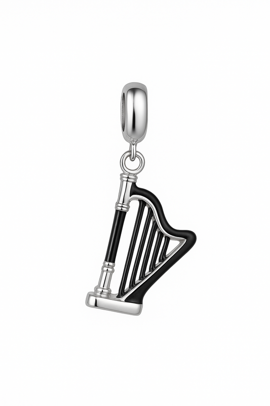 Harp Charm | Black & Silver Enamel | Tiny Treasures Collection