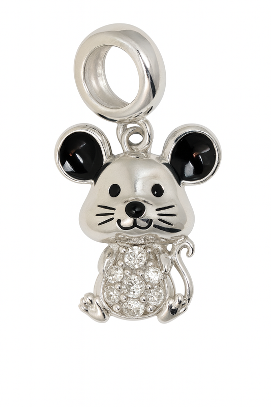 Crystal Mouse Charm | Silver with Black Enamel & Sparkling Body | Sparkle Safari Collection