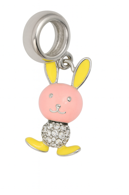 Bunny Blush Charm | Pink & Yellow Enamel with Crystal Detailing | Sparkle Safari Collection