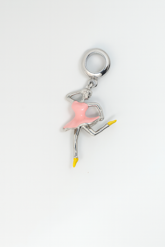 Dancing Diva Charm | Pink Enamel Dress & Silver Finish | Whimsical World Collection