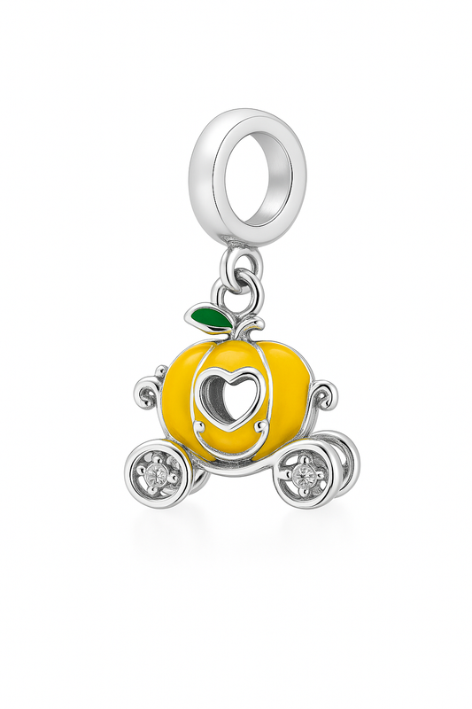 Pumpkin Carriage Charm | Yellow Enamel & Crystal Wheels | Whimsical World Collection