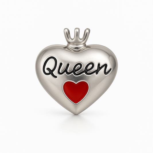 Queen Heart Charm | Red Enamel Heart with Crown Detail | Magic Minis Collection