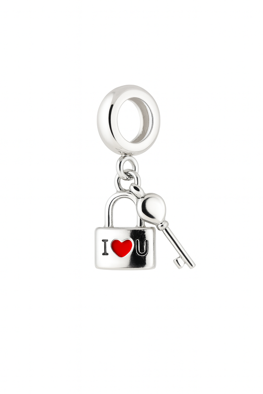 Love Lock & Key Charm | Red Enamel Heart Detail | Magic Minis Collection