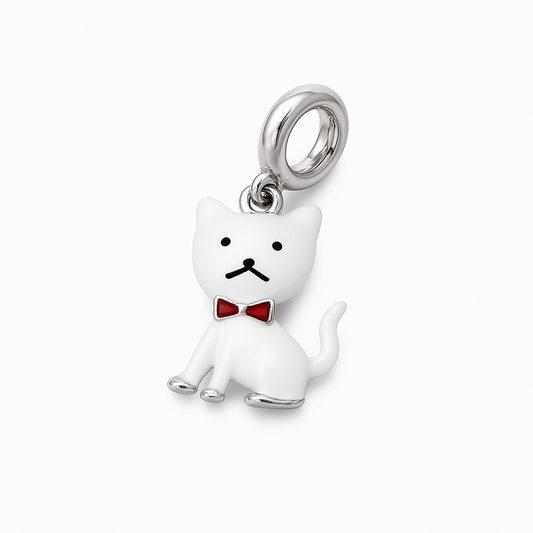 Dapper Cat Charm | Red Bow Tie & Glossy Finish | Sparkle Safari Collection