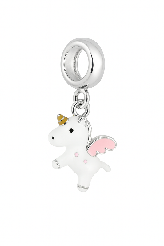 Flying Unicorn Charm | Pink Enamel & Silver Finish | Whimsical World Collection