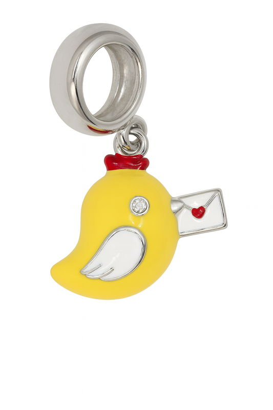 Yellow Bird with Love Letter Charm | Silver Finish & Enamel Detailing | Sparkle Safari Collection