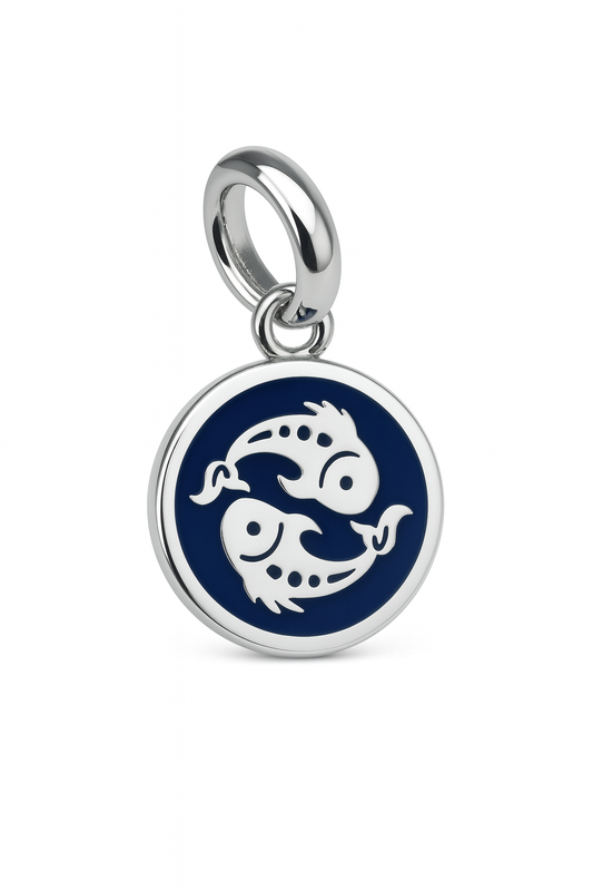 Pisces Zodiac Charm | Silver Finish with Deep Blue/Black Enamel | Peekaboo Protect Collection