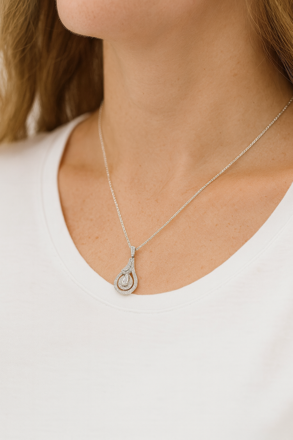 Teardrop Halo Pendant Necklace